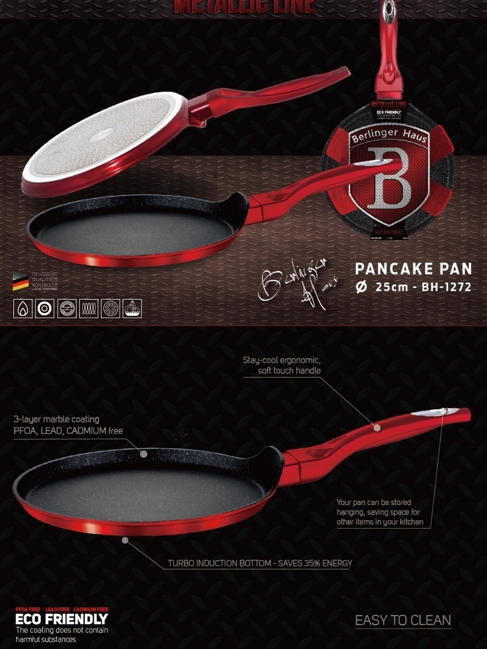 NWT Berlinger Haus Metallic Red 25cm Crepe Pancake Induction Pan